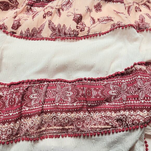 Free People My Love Mini Dress Long Sleeve Pink Red Boho Floral V Neck XS - Picture 7 of 10